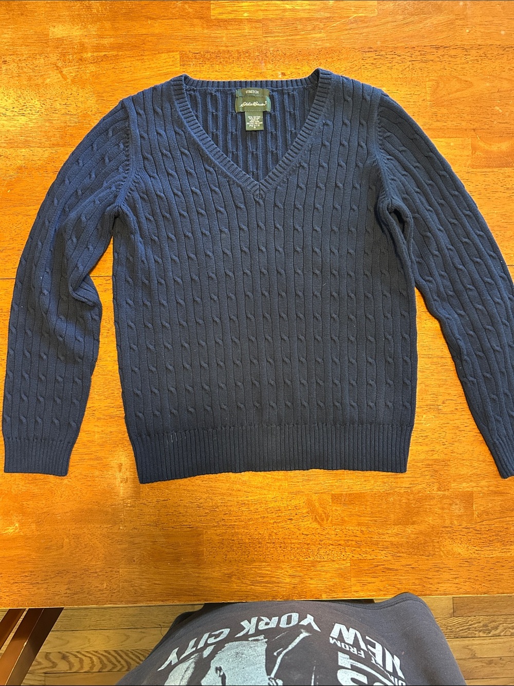 Eddie Bauer Navy Cable-Knit V-Neck Sweater
